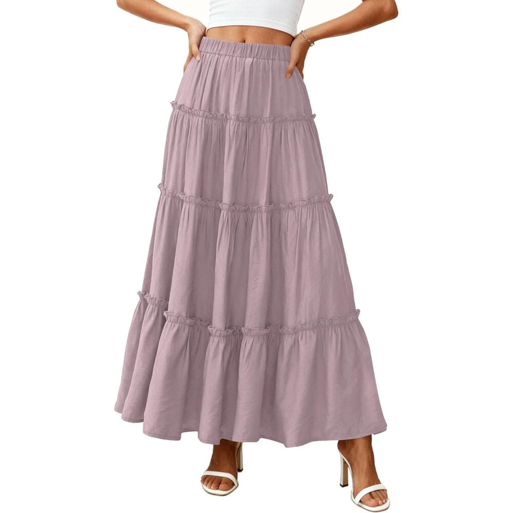 Women's Purple Boho Long Flowy A Line Tiered Beach Vacation Clothes Maxi Skirt - Picture 4 of 6